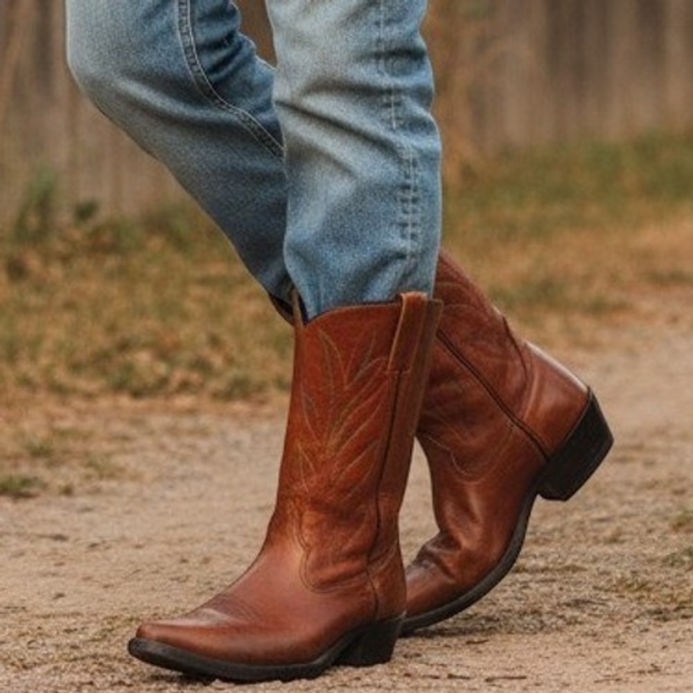 Unbranded 1907 Mens Western Cowboy Boots Sz 10 Work Outdoor Cognac Brown Leather